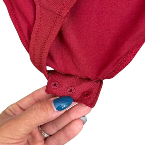 Popilush Shapewear Illusion Mesh Long Sleeve Tummy Control Bodysuit Red Small - Picture 3 of 6